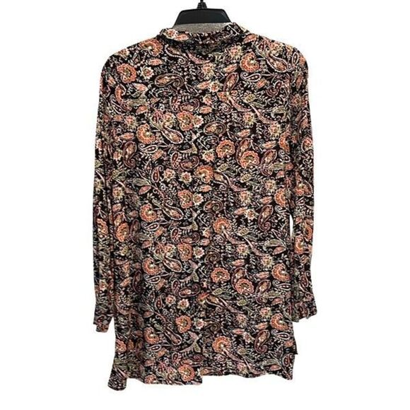 J. Jill Tunic Womens Black Multi Floral Paisley Button Up Long Sleeve Blouse Sma - Picture 3 of 8